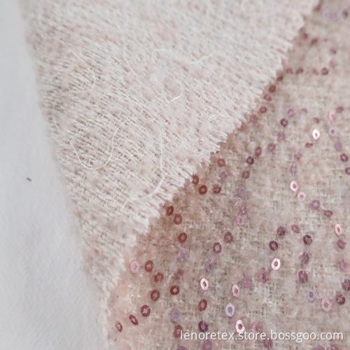 Polyester Woven Metallic Sequin Embroidery Tweed Fabric